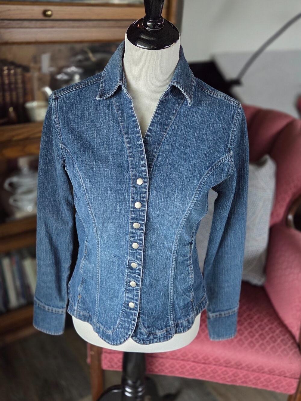 Christopher & Banks Stretch Denim Jean Shirt Jacket Shacket Medium M y2k western